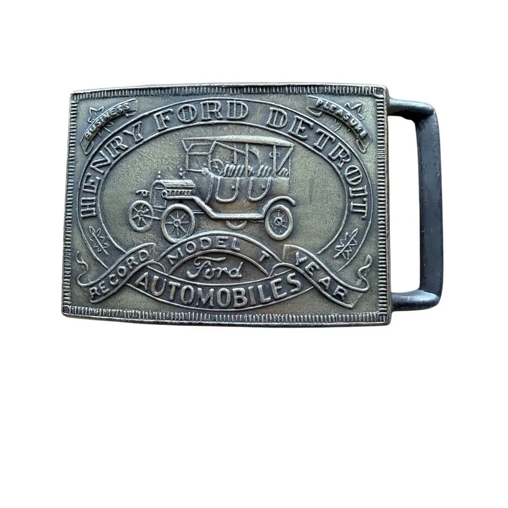 vintage henry ford model T automobile belt buckle old cars classic detroit metal